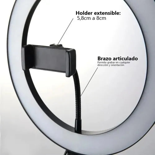 Aro de Luz LED 10" con Trípode y Soporte para Celular – Ideal para Fotos y Videos