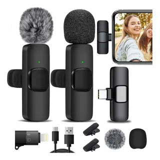 Mini Micrófono Inalámbrico 2.4G de Solapa | Doble Clip y Conector Lightning